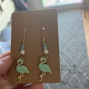Blue flamingo handmade earrings Nickel free posts!